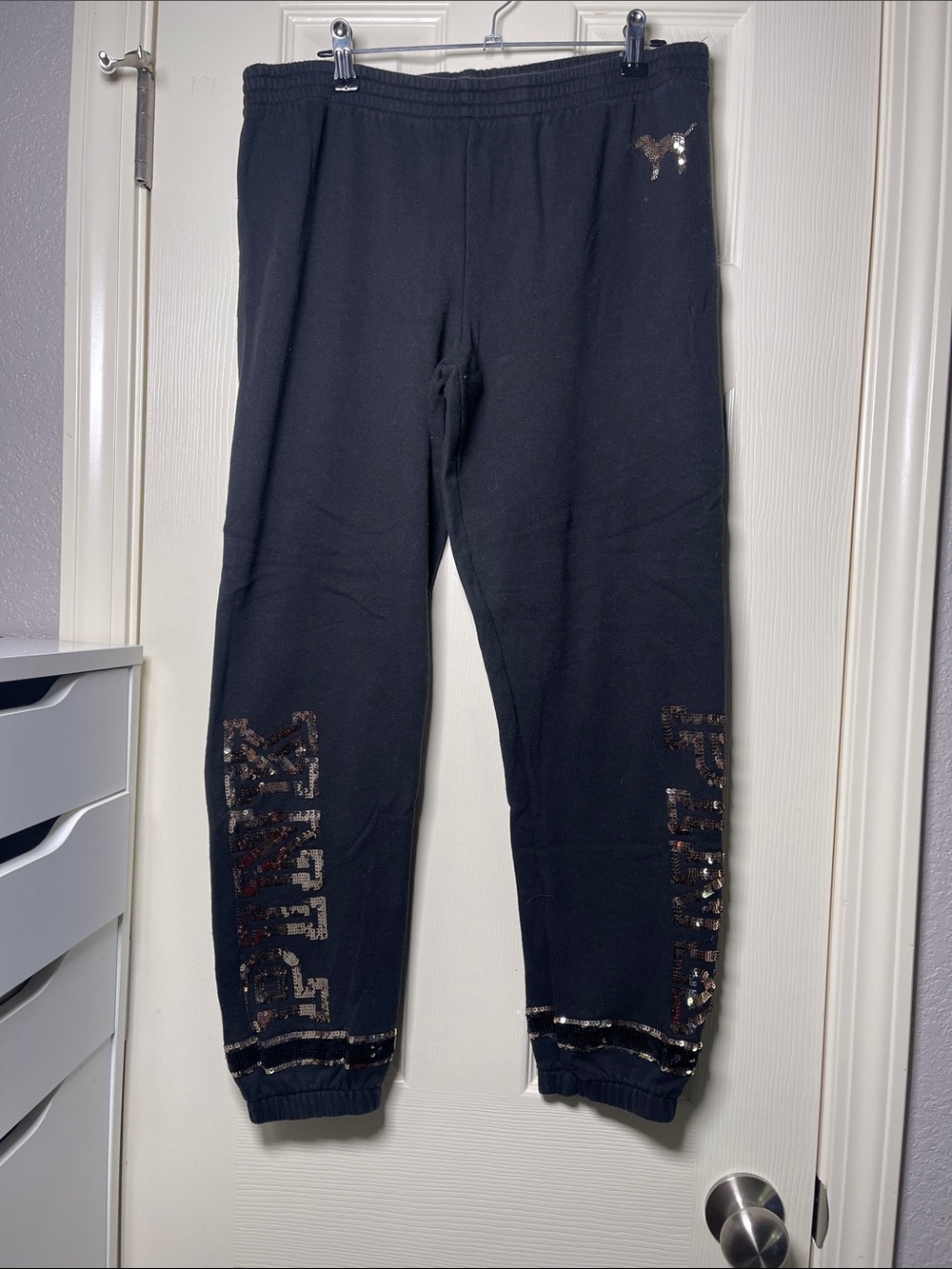 PINK Victoria's Secret Black Jogger Pants with Sequin Accents